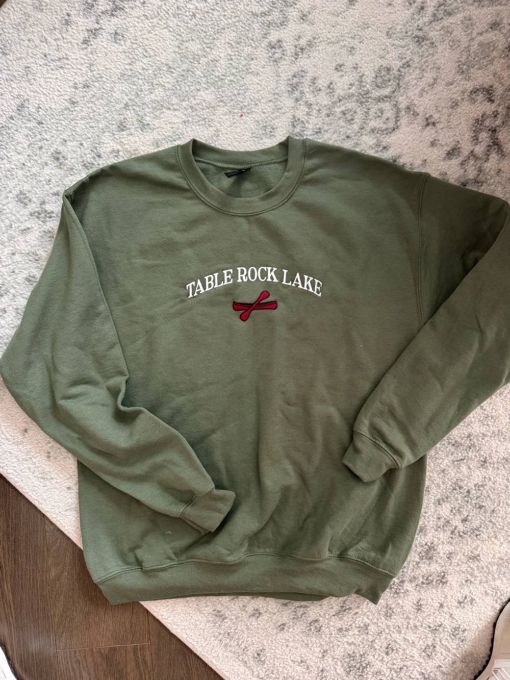 Gildan Olive Green Crewneck Sweatshirt with Red Accent